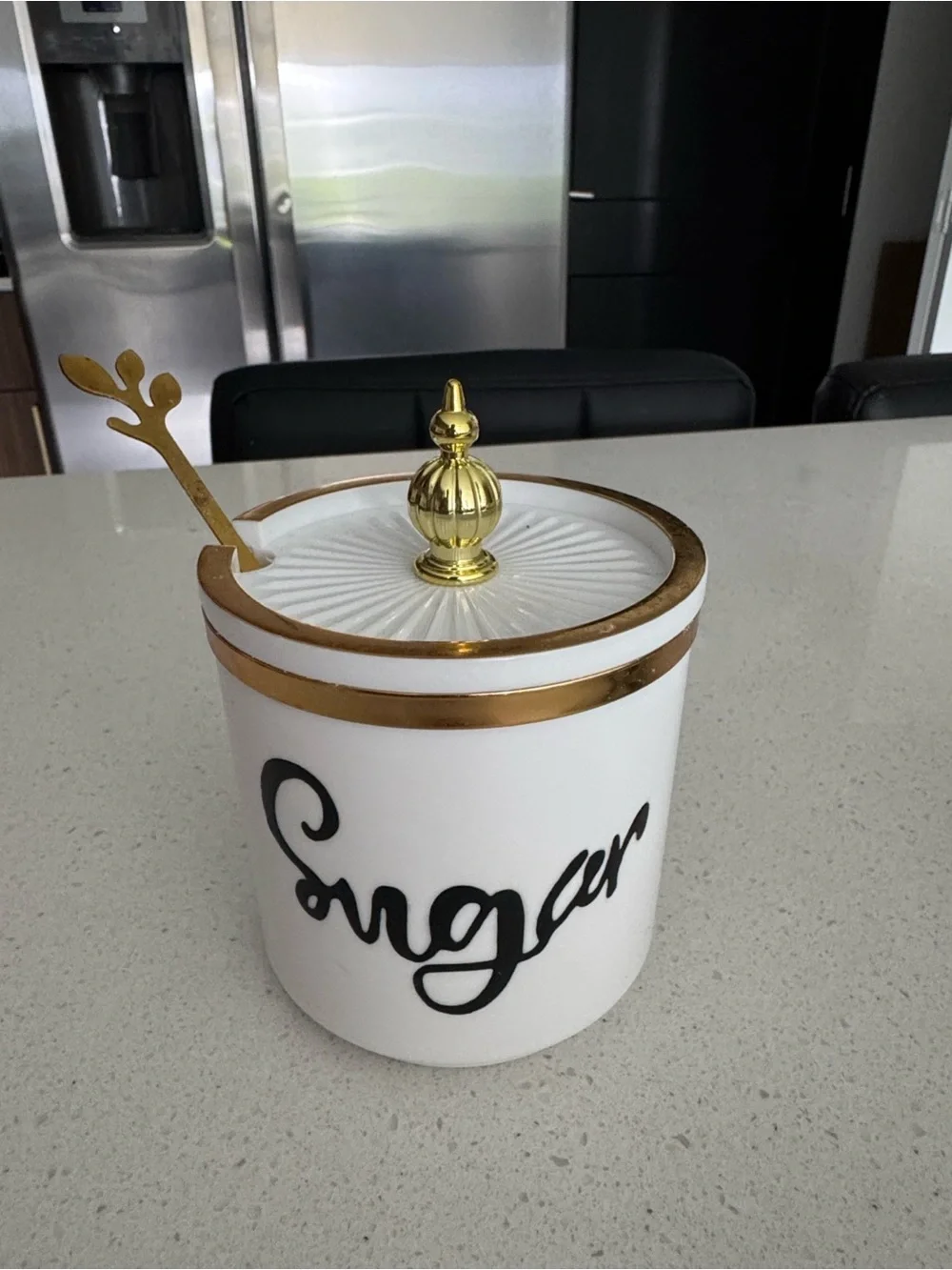 White & Gold 'Sugar' Ceramic Canister with Lid